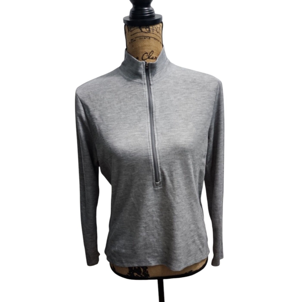 REI Quarter Zip Pullover Long Sleeve Athletic Top Gray Polyester Womens L